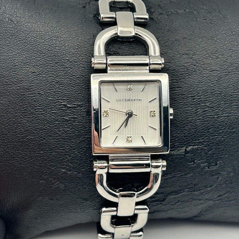 Liz Claiborne Silver Tone Square Dial Women’s Fashion Watch Working New Battery